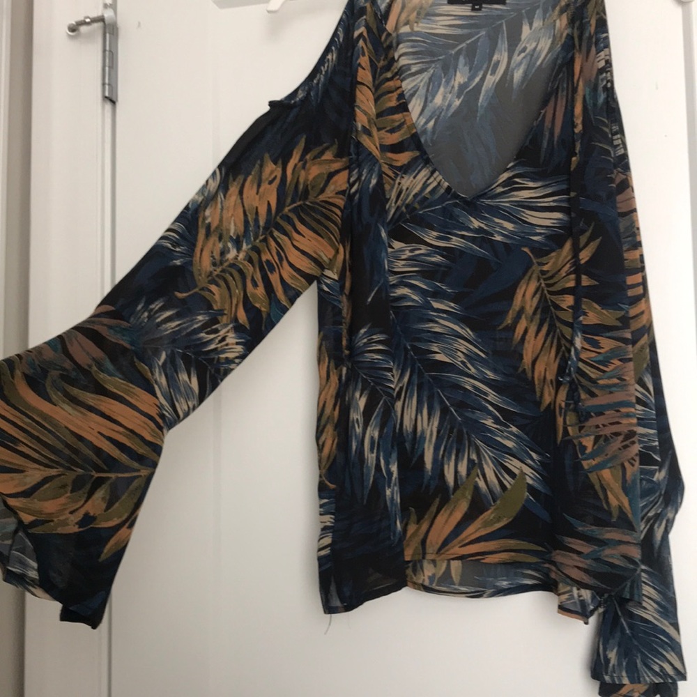 sheer blue open shoulder bell sleeve skirt